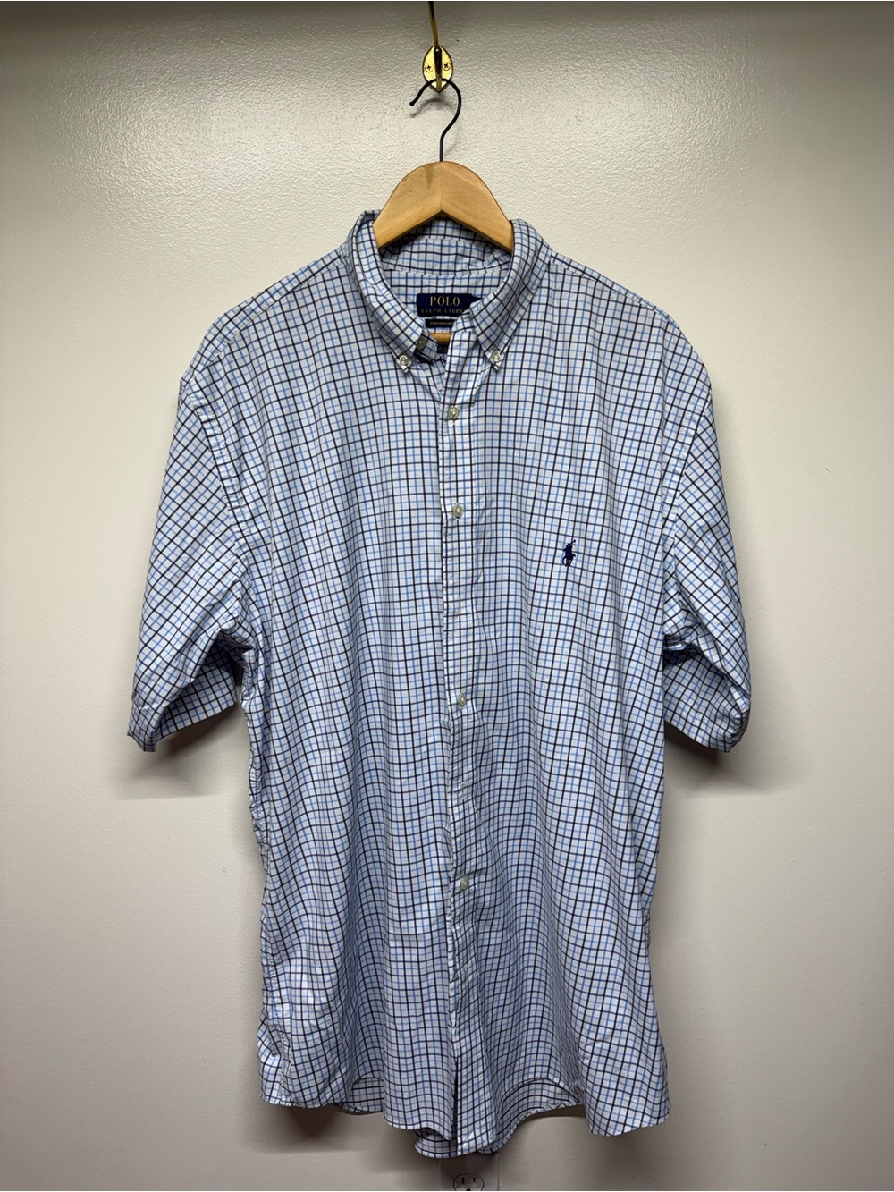 Ralph Lauren Short-Sleeve Button-Down Shirt in Light Blue and Navy Windowpane